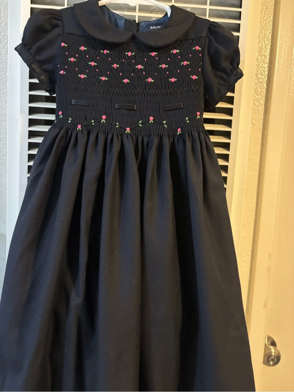 Ralph Lauren Black Dress with Pink Smocked Details